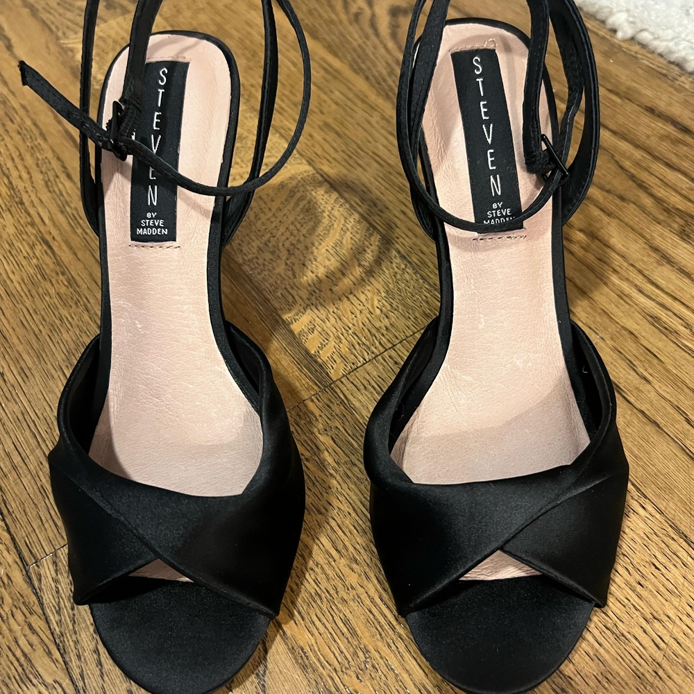 Steven By Steve Madden Naira Black Satin Strappy Heels